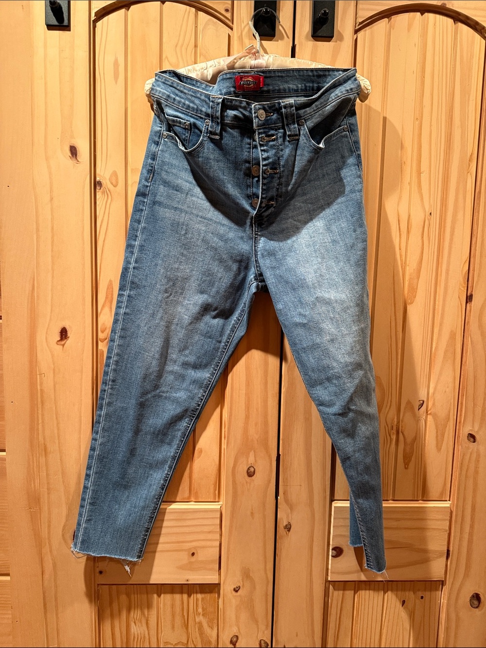 Dickies Blue Denim Button-Fly Jeans with Red Logo Patch